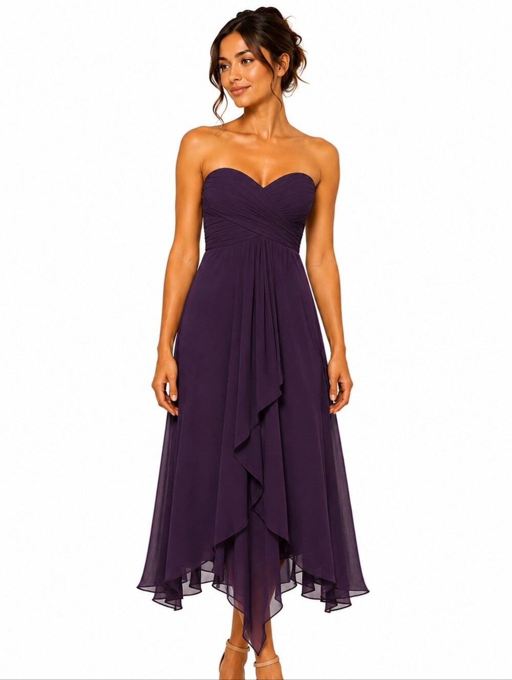 Vintage David’s Bridal Deep Plum Strapless Chiffon Bridesmaid Dress 2007